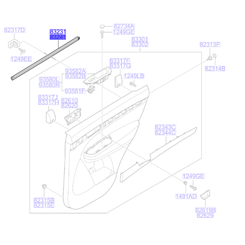 Genuine Rear Right Door Weatherstrip - Kia Sorrento 2009-2014 | 832412P000