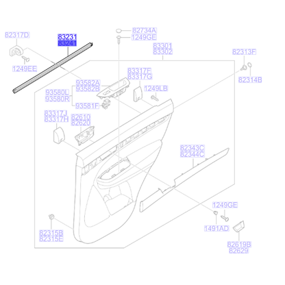 Genuine Rear Right Door Weatherstrip - Kia Sorrento 2009-2014 | 832412P000