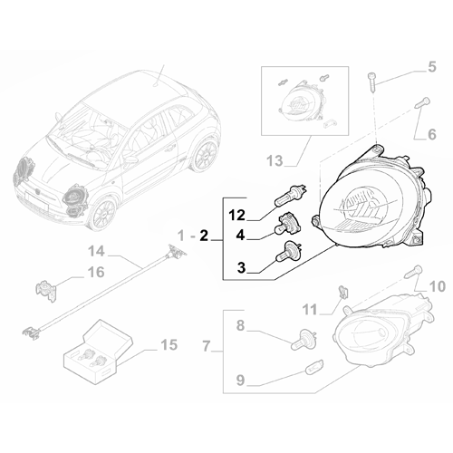 Genuine Left Front Headlamp - Fiat 500 2015-2024 | 52007421