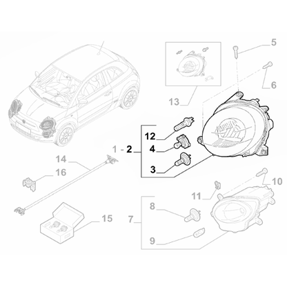 Genuine Left Front Headlamp - Fiat 500 2015-2024 | 52007421