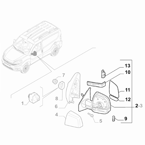 Genuine Right Rear View Mirror - Fiat Doblo 2015-2023 | 735668176