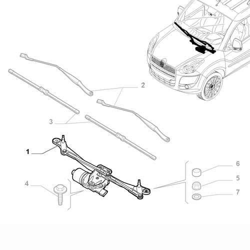 Genuine Windshield Wiper Motor Linkage - Fiat Doblo 2009-2023 | 51817940