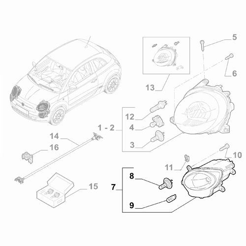 Genuine Right Lower Headlamp - Abarth 500 2016-2024 | 52034210