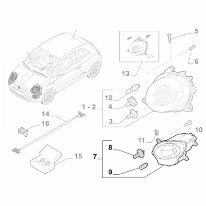 Genuine Right Lower Headlamp - Abarth 500 2016-2024 | 52034210