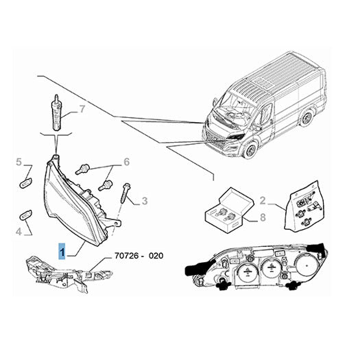 Genuine Fiat Right Hand Side Headlamp - Fiat Professional | 46862284