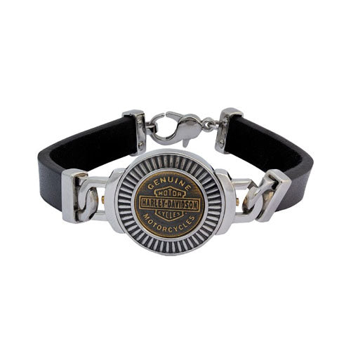 Harley Davidson - Gold Tone and Steel Medallion Bracelet | HSB0199-8